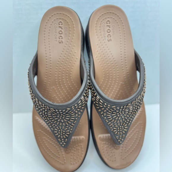 Crocs Monterey Diamante Wedges Womens Sz 11 Espresso/Bronze LKNW Condition - Picture 5 of 13